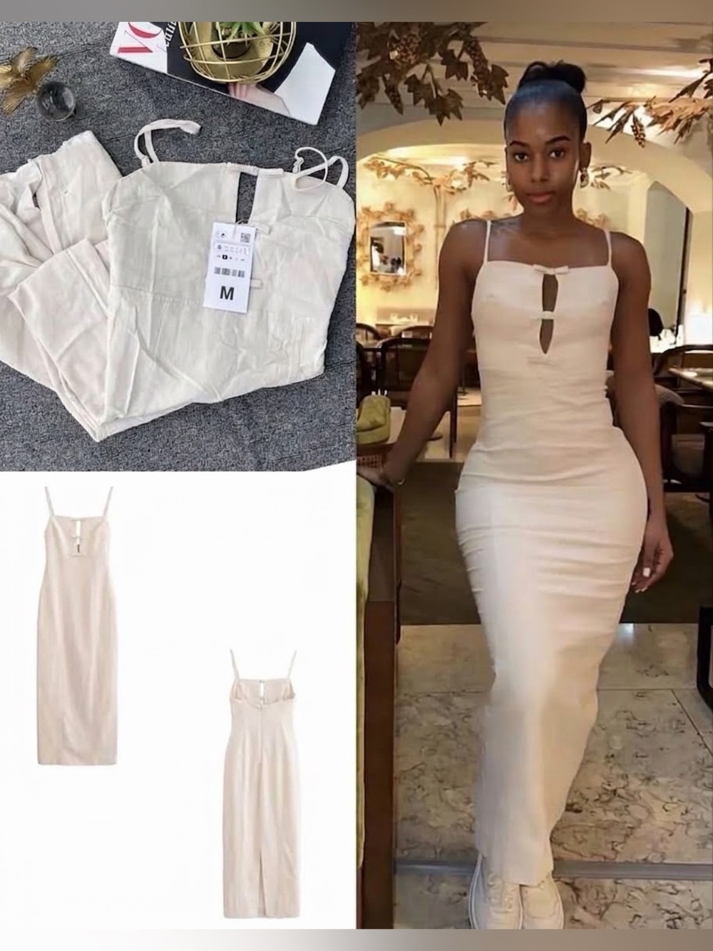 Zara Cream Maxi Dress with Front Tie Straps - Picture 6 of 10